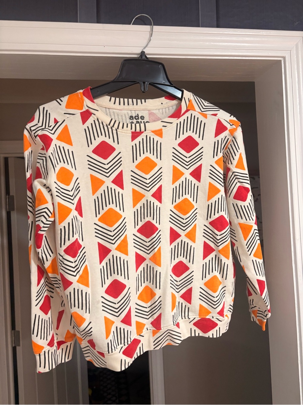 Kids' Geometric Crewneck Sweater in Cream, Red & Orange